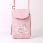 Buddha Stones Small Embroidered Flowers Crossbody Bag Shoulder Bag Double Layer Cellphone Bag