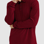 Men's solid color texture business casual POLO long-sleeved T-shirt