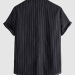Men's Classic Striped Pocketless Button Casual Short Sleeve Shirt