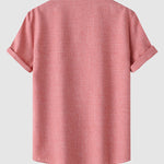 Men's Solid Color Half Button Stand Collar Short Sleeve Shirt