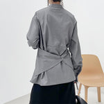 Stand Collar Cross Button Irregular Shirt