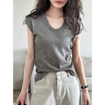 Women's U Neck Flutter Sleeve Knit Drop Shoulder Tee