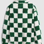 Men's Large Wave Plaid Faux Fur Single Pocket Zip-up Jacket