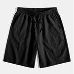 Geometric Striped Jacquard Button Up Shirt & Crinkled Textured Drawstring Shorts