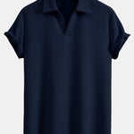 Short Sleeved V-Neck Ribbed Polo & Straight Leg Ribbed Pants