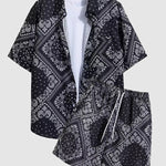 Men's Retro Paisley Print Casual Short Sleeve Shirt Shorts Set