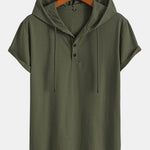 Short Sleeve Henley Hooded T-Shirt