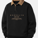 Relax Fit Brooklyn Print Contrast Corduroy Polo Collar Sweatshirt