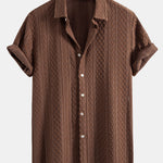 Geometry Rhombus Jacquard Button Up Shirt & Straight Leg Linen Pants