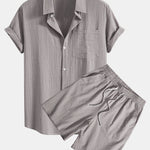Linen Look Striped Button Up Shirt & Drawstring Shorts