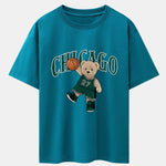Chicago Basketball Bear Print Drop Shoulder Oversize T-Shirt