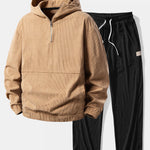 Relax Fit Corduroy Half-Zip Hooded Pullover & Straight Leg Corduroy Pants