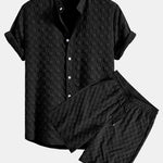 Checkerboard Jacquard Stand Collar Shirt & Checkerboard Jacquard Shorts
