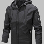 Men's solid color stylish double pocket zipper hooded jacket