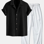 Texture Jacquard Cuban Shirt & Wrinkle Textured Straight Leg Pants