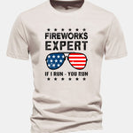Regular Fit American Flag Sunglasses Print Cotton T-Shirt
