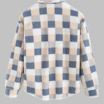Men's Classic Plaid  Fluffy Faux Fur Single Pocket Button Lapel Jacket