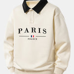 Relax Fit Paris France Print Contrast Polo Sweatshirt