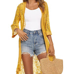 Zeagoo Women Lace Crochet Coverups Open Front Cardigan Sheer Cover Up 3/4 Sleeve Kimono (US Only)