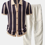 Stripe Eyelet Crochet Shirt & Straight Leg Linen Pants