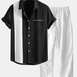 Linen Look Contrast Button Up Shirt & Straight Leg Linen Pants