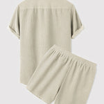 Men's Retro Corduroy Casual Lapel Solid Button Short Sleeve Shirt Shorts Set