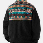 Relax Fit Quarter Zip Ethnic Geometric Patchwork Teddy Sweatshirt & Teddy Fleece Jogger Pants