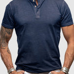 Men's solid color casual henley short-sleeved polo