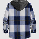 Men's Thin Plaid Button-Up Hooded Shirt