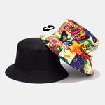 Abstract Cartoon Graffiti Print Reversible Bucket Hat