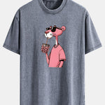 Pink Panther Print Washed Distressed Drop Shoulder T-Shirt