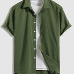 Men's Solid Color Faux Cotton Linen Casual Short Sleeve Shirt