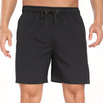 2 In 1 Solid Color Drawstring Swim Shorts