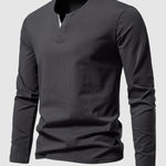 Men's Solid Color Henley V-Neck Long Sleeve Casual T-Shirt