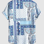 Men's Vintage Paisley Print Button-Down Short Sleeve Shirt
