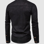Men's Solid Color Cotton Linen Stand Collar Shirt