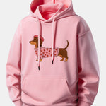 Dachshund Wearing Heart Sweater Print Relax Fit Hoodie