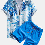 Leaf Island Print Button Up Shirt & Drawstring Swim Shorts