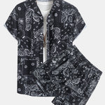 Paisley Print Button Up Shirt & Drawstring Swim Shorts