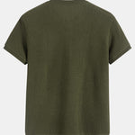 Henley Neck Textured Ribbed Hem T-Shirt