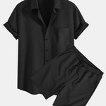 Striped Jacquard Button Up Shirt & Drawstring Shorts
