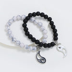 White and black Couple Matte Beaded 2 pcs/Set Bracelet