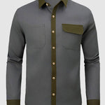 Men's Color Block Patchwork Casual Button-Down Long Sleeve Shirt