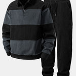 Contrast Corduroy Polo Sweatshirt & Corduroy Jogger Pants