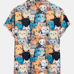 Cartoon Cat Print Button Up Shirt