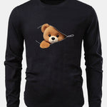 Zipper Bear Print Cotton Arc Hem T-Shirt