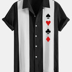Poker Print Linen Look Patchwork Bowling Shirt