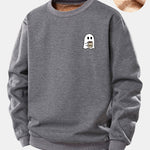 Ghost Drinking Coffee Print Teddy Fleece Lined Sweatshirt