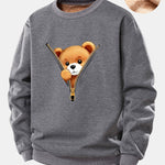 Zipper Bear Print Teddy Fleece Lined Sweatshirt