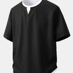 Relax Fit 2 In 1 Notched Collar Waffle T-Shirt